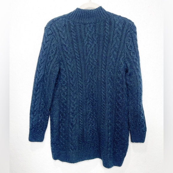 L.L. Bean Irish Wool Fisherman Sweater Cable Knit Cardigan Dark Teal 502136 - Picture 2 of 6